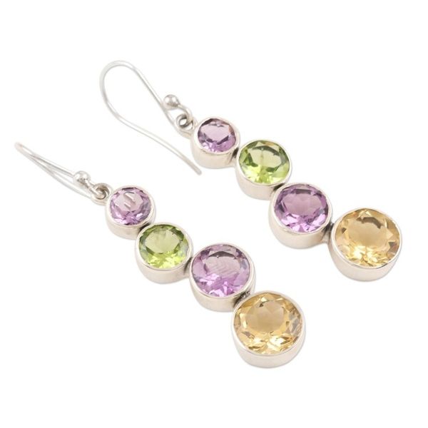 Alternate image for Amethyst and Peridot Dangle Earrings Three Friends