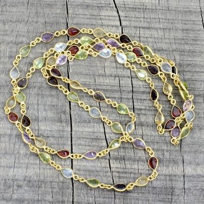 Alternate image for Hand Crafted Gold Plated Multigem Link Necklace from India Gemstone Romance