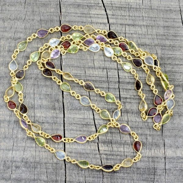 Alternate image for Hand Crafted Gold Plated Multigem Link Necklace from India Gemstone Romance