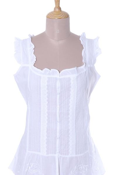 Alternate image for Embroidered Cotton Blouse in White from India Summer Lace