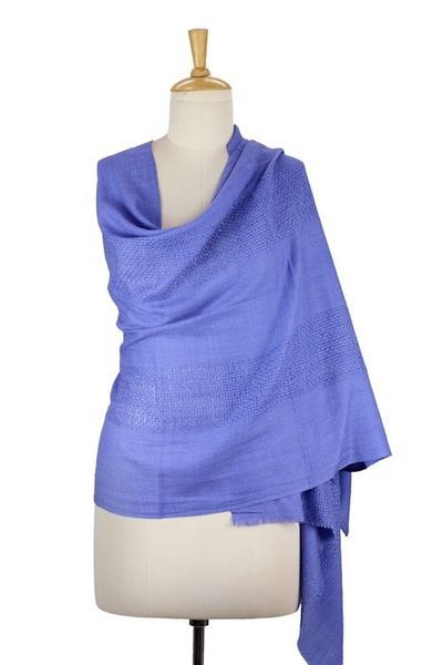Alternate image for Hand Loomed 100 Wool Periwinkle Blue Wrap for Women Periwinkle Allure