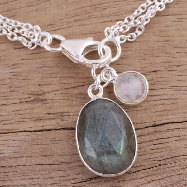 Alternate image for Labradorite and Rainbow Moonstone Charm Bracelet from India Twinkling Harmony