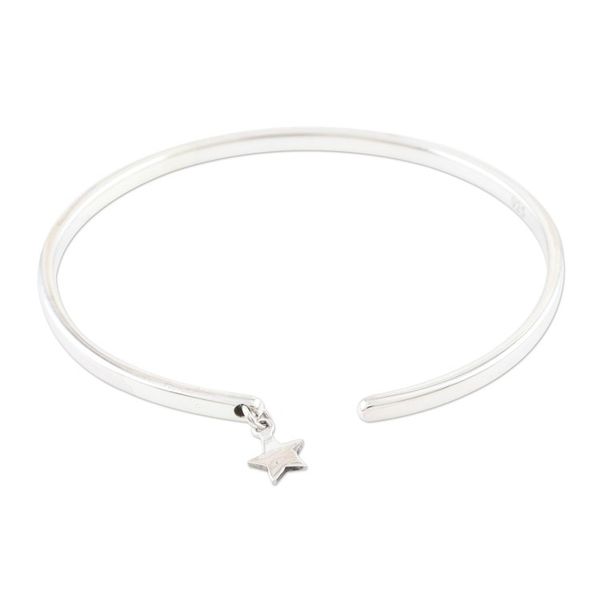 Alternate image for Sterling Silver Star Charm Cuff Bracelet from India Reach for the Stars