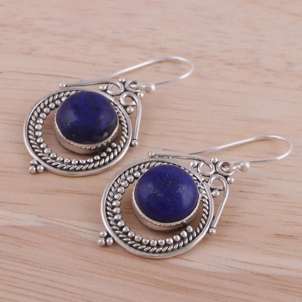 Alternate image for Lapis Lazuli and Sterling Silver Dangle Earrings from India Elegant Globes