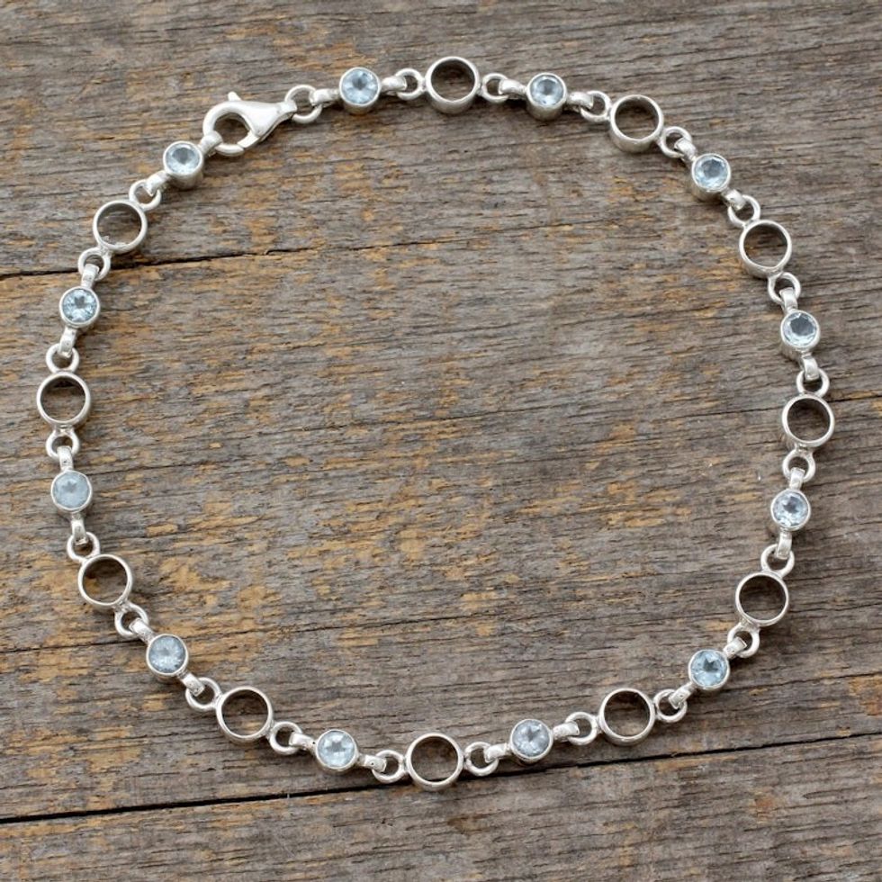 Link Style Anklet with Blue Topaz and Sterling SIlver 'Elegant Simplicity'