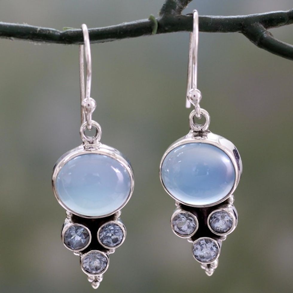 Light Blue Gemstone Earrings in Sterling Silver Settings 'Bubbling Stream'