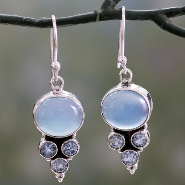 Alternate image for Light Blue Gemstone Earrings in Sterling Silver Settings Bubbling Stream