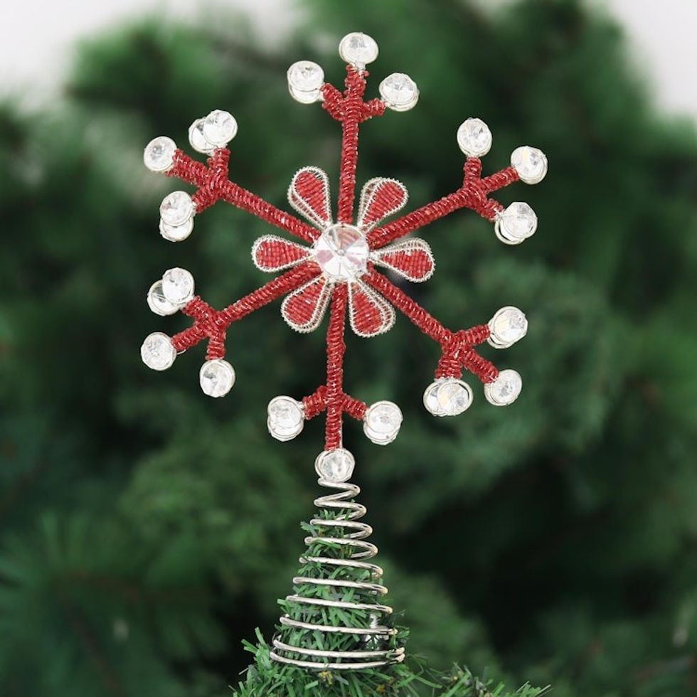 Red Beaded Snowflake Tree Topper 'Radiant Snowflake'