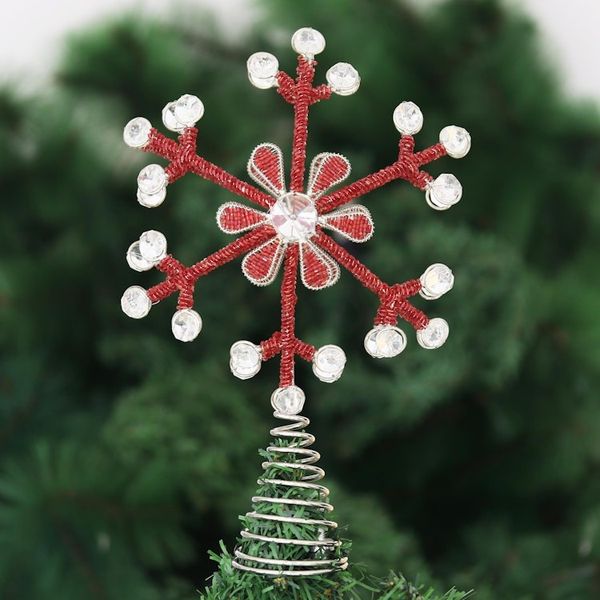 Alternate image for Red Beaded Snowflake Tree Topper Radiant Snowflake