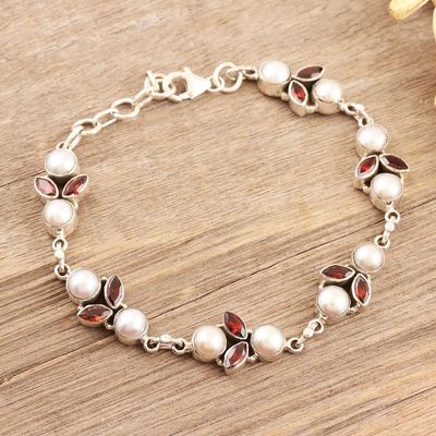 Alternate image for Garnet and Cultured Pearl Link Bracelet Radiant in Red