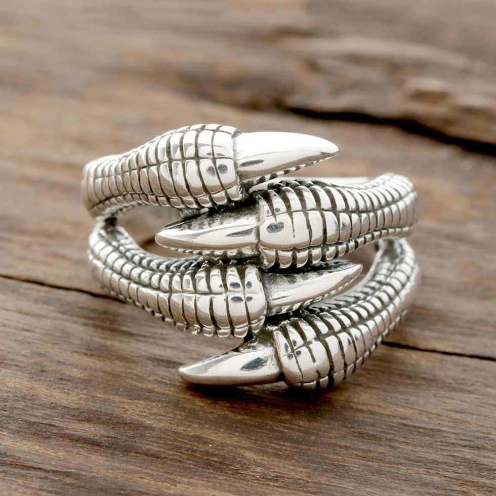 Sterling Silver Dragon Claw Band Ring from India 'Dragon's Claws'