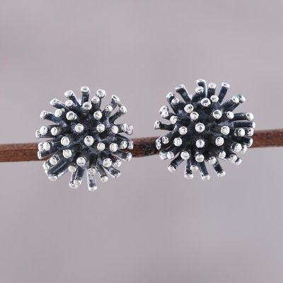 Alternate image for Modern Sterling Silver Stud Earrings from India Spiny Burst