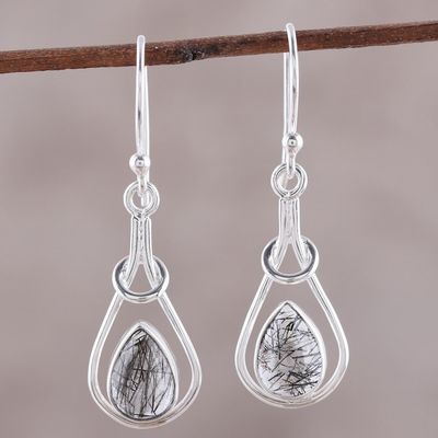 Alternate image for Drop-Shaped Rutilated Quartz Dangle Earrings from India Droplet Flair