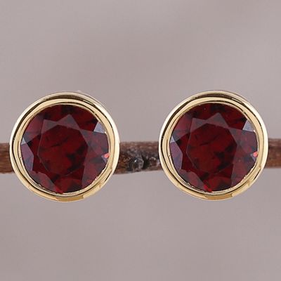 Alternate image for Handcrafted 22k Gold Plated Faceted Garnet Stud Earrings Sparkling World