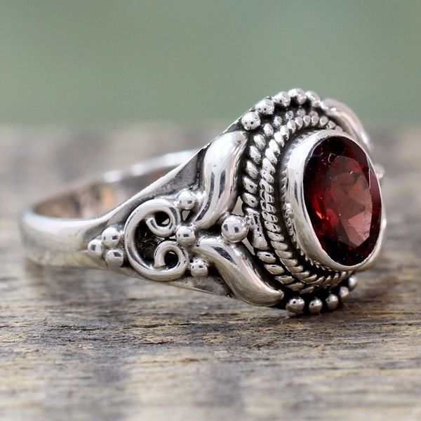 Alternate image for Traditional Style Silver and Garnet India Cocktail Ring Traditional Romantic