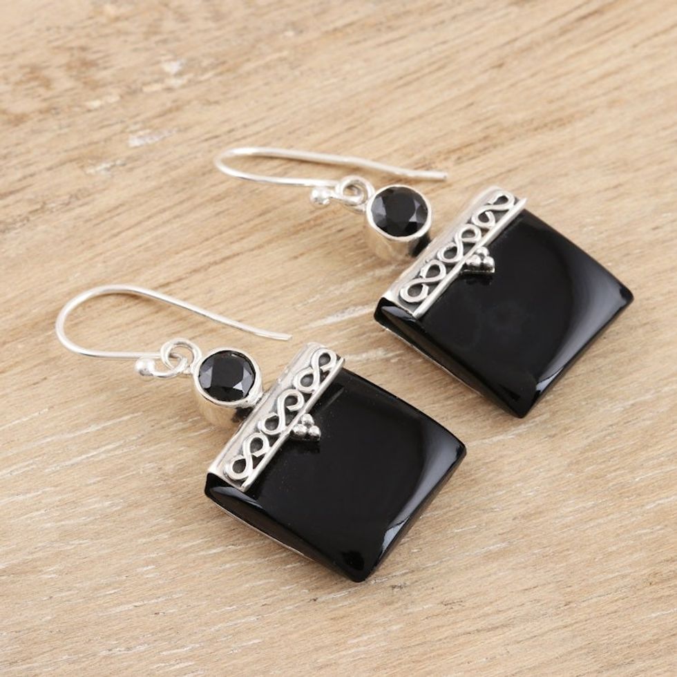 Black Onyx and Silver Dangle Earrings 'Glory in Black'