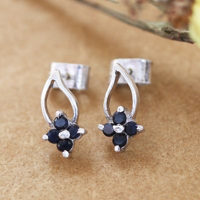 Alternate image for Floral Sterling Silver Drop Earrings with Sapphire Stones Spring of Kindness