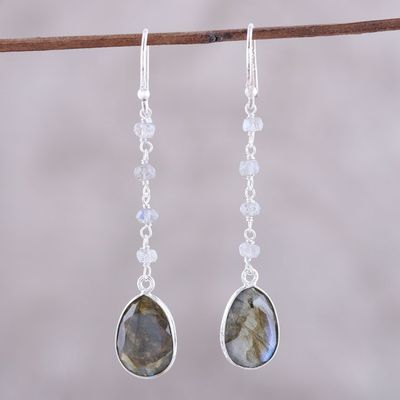 Alternate image for 10-Carat Labradorite Dangle Earrings from India Raining Drops