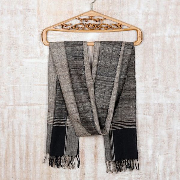 Alternate image for Hand Made Fringed Silk Shawl from India Moondance