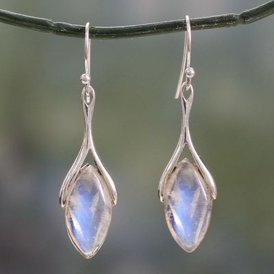 Alternate image for Dangle Earrings Hand Crafted with Rainbow Moonstone Wishbone