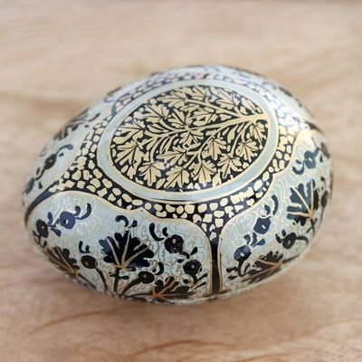Alternate image for Hand-Painted Papier Mache Box with Leaf Motif Midnight Delight in Aqua