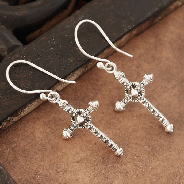Alternate image for Sterling Silver Cross Dangle Earrings from India Faithful Dazzle
