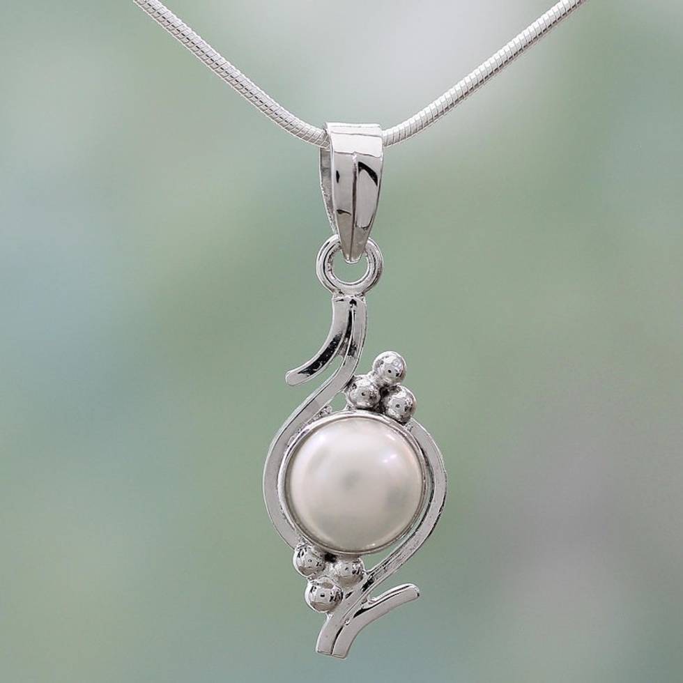 Pearl on Sterling Silver Necklace Bridal Jewelry 'Lightning Cloud'