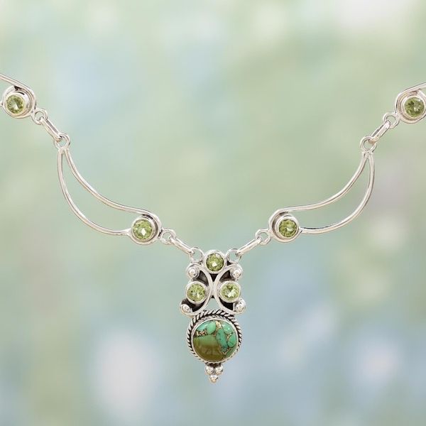 Alternate image for Hand Made Peridot Turquoise Pendant Necklace from India Radiant Princess in Green