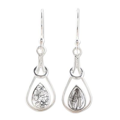Alternate image for Drop-Shaped Rutilated Quartz Dangle Earrings from India Droplet Flair