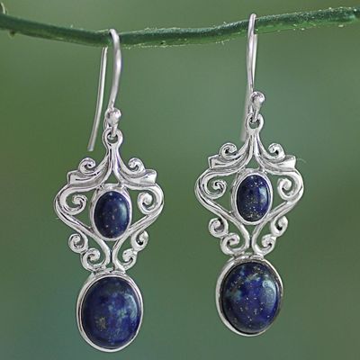 Primary image for Handcrafted Lapis Lazuli and Sterling Silver Dangle Earrings Whimsical Tendrils