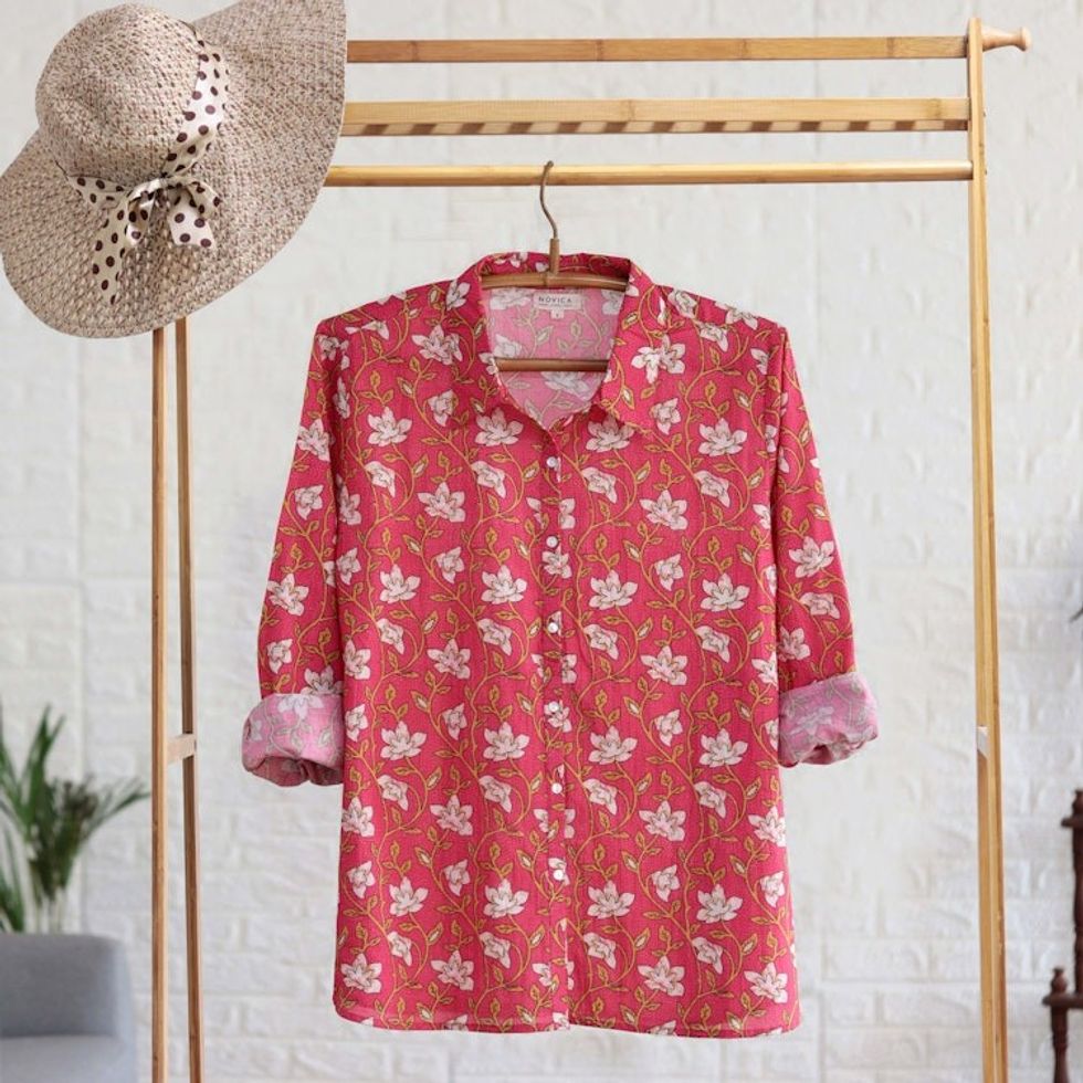 Printed Cotton Floral Shirt 'Blissful Blooms'