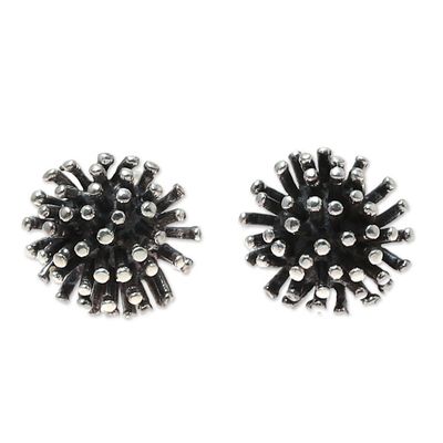 Alternate image for Modern Sterling Silver Stud Earrings from India Spiny Burst