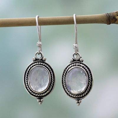 Alternate image for Sterling Silver Rainbow Moonstone Dangle Earrings India Moonlit Charm