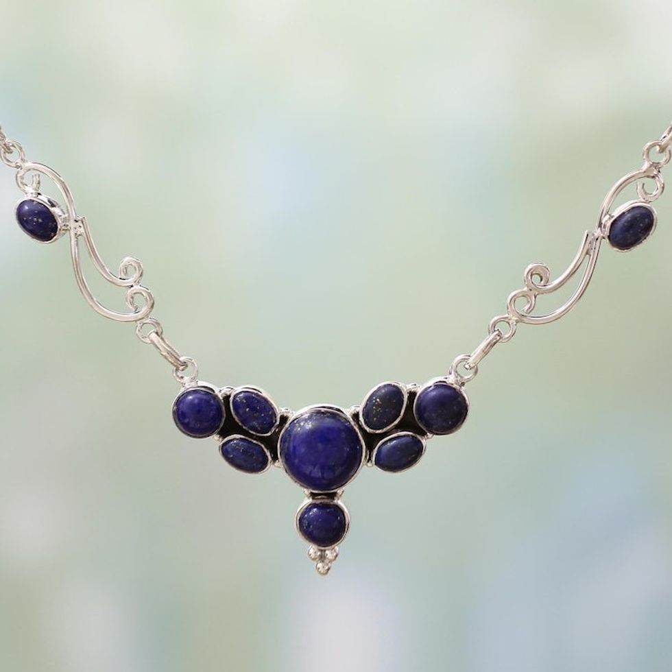 Lapis Lazuli Sterling Silver Pendant Necklace from India 'Blue Grove'