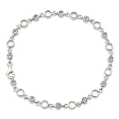 Alternate image for Link Style Anklet with Blue Topaz and Sterling SIlver Elegant Simplicity