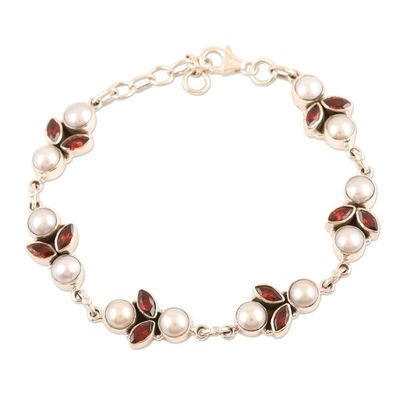 Alternate image for Garnet and Cultured Pearl Link Bracelet Radiant in Red
