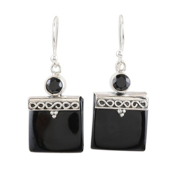 Alternate image for Black Onyx and Silver Dangle Earrings Glory in Black