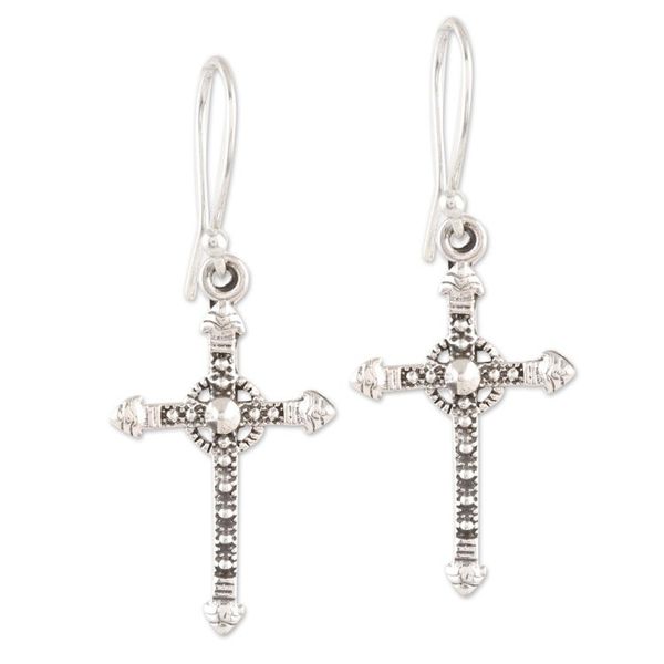 Alternate image for Sterling Silver Cross Dangle Earrings from India Faithful Dazzle