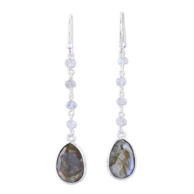 Alternate image for 10-Carat Labradorite Dangle Earrings from India Raining Drops