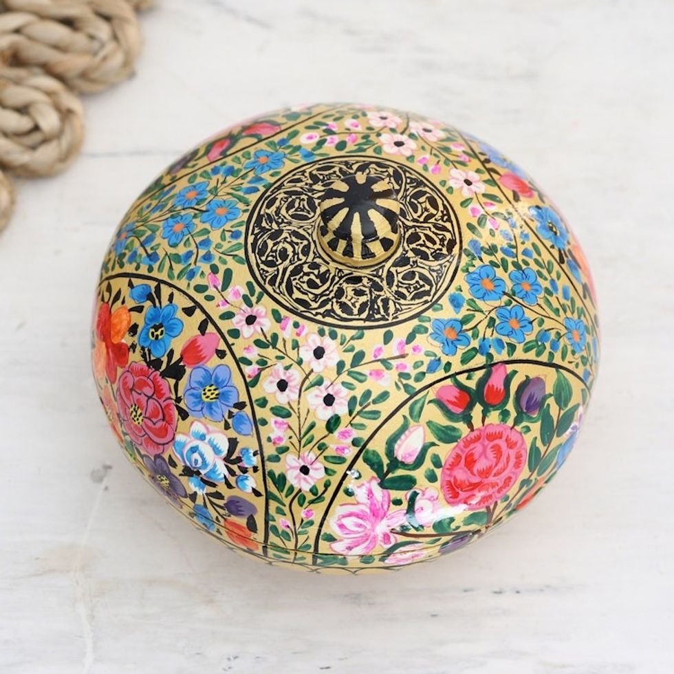 Round Lidded Floral Decorative Box 'Kashmir Cache'