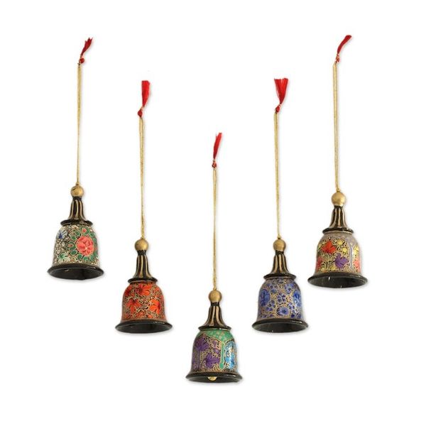 Alternate image for Papier Mache Bell Ornaments Set of 5 from India Bells of Kashmir