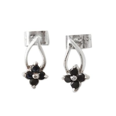 Alternate image for Floral Sterling Silver Drop Earrings with Sapphire Stones Spring of Kindness
