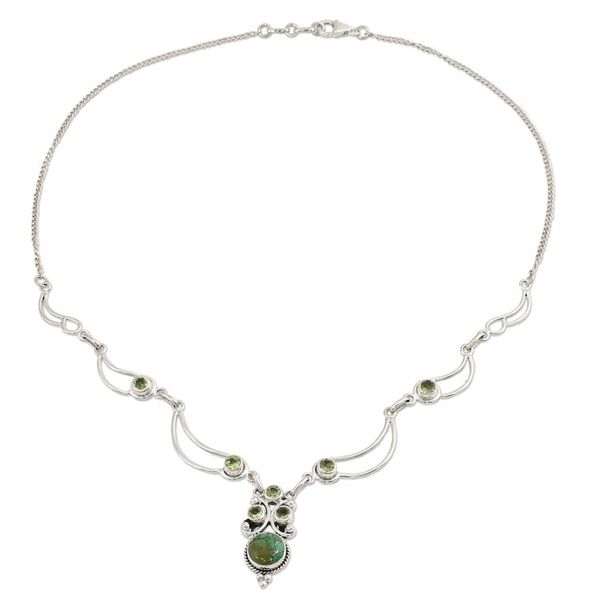 Alternate image for Hand Made Peridot Turquoise Pendant Necklace from India Radiant Princess in Green