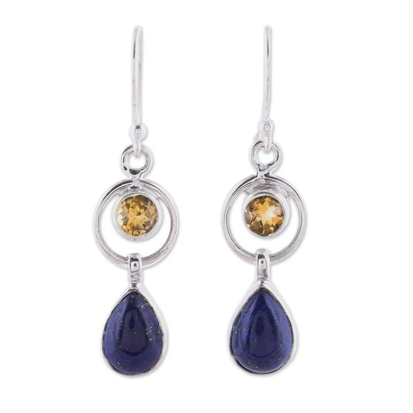 Alternate image for Lapis Lazuli and Citrine Dangle Earrings from India Gleaming Midnight