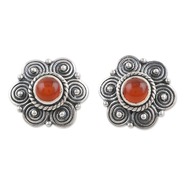 Alternate image for Sterling Silver Floral Drop Earrings with Carnelian Stone Smell The Flowers