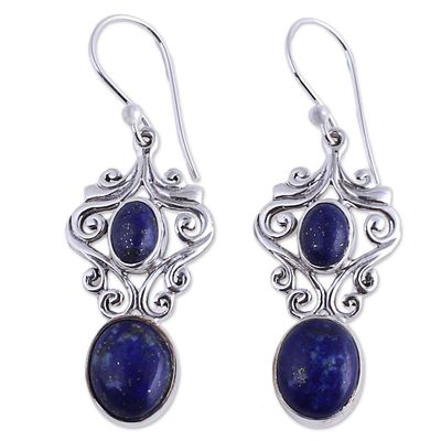 Alternate image for Handcrafted Lapis Lazuli and Sterling Silver Dangle Earrings Whimsical Tendrils