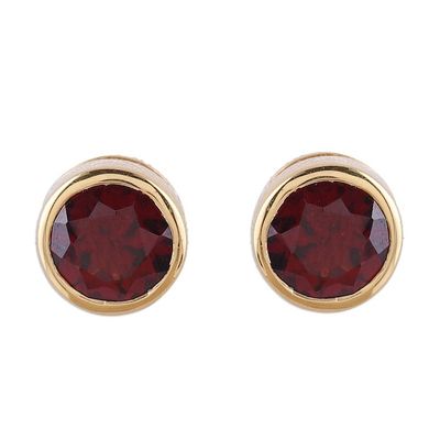 Alternate image for Handcrafted 22k Gold Plated Faceted Garnet Stud Earrings Sparkling World