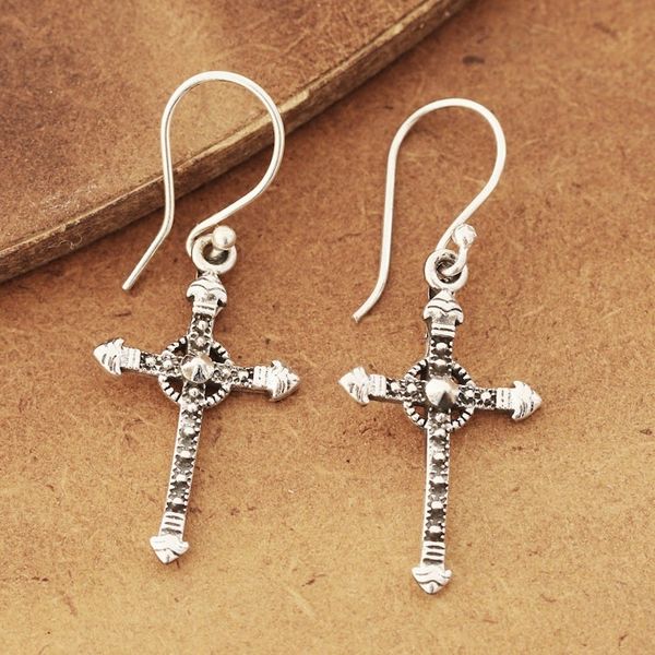 Alternate image for Sterling Silver Cross Dangle Earrings from India Faithful Dazzle