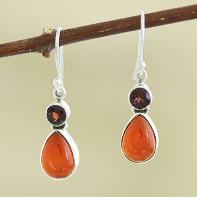 Alternate image for Handmade Garnet and Carnelian Gemstone Dangle Earrings Glorious Alliance