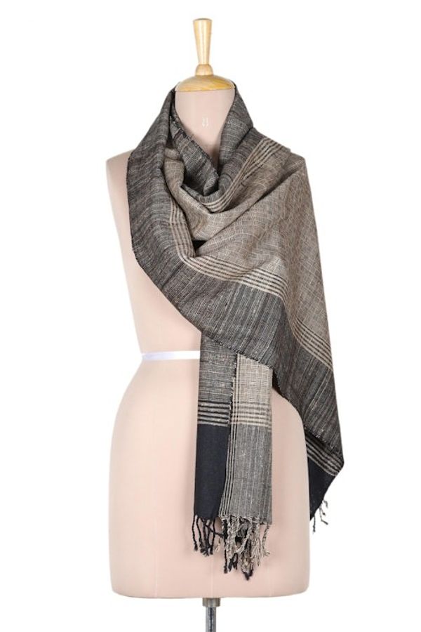 Alternate image for Hand Made Fringed Silk Shawl from India Moondance